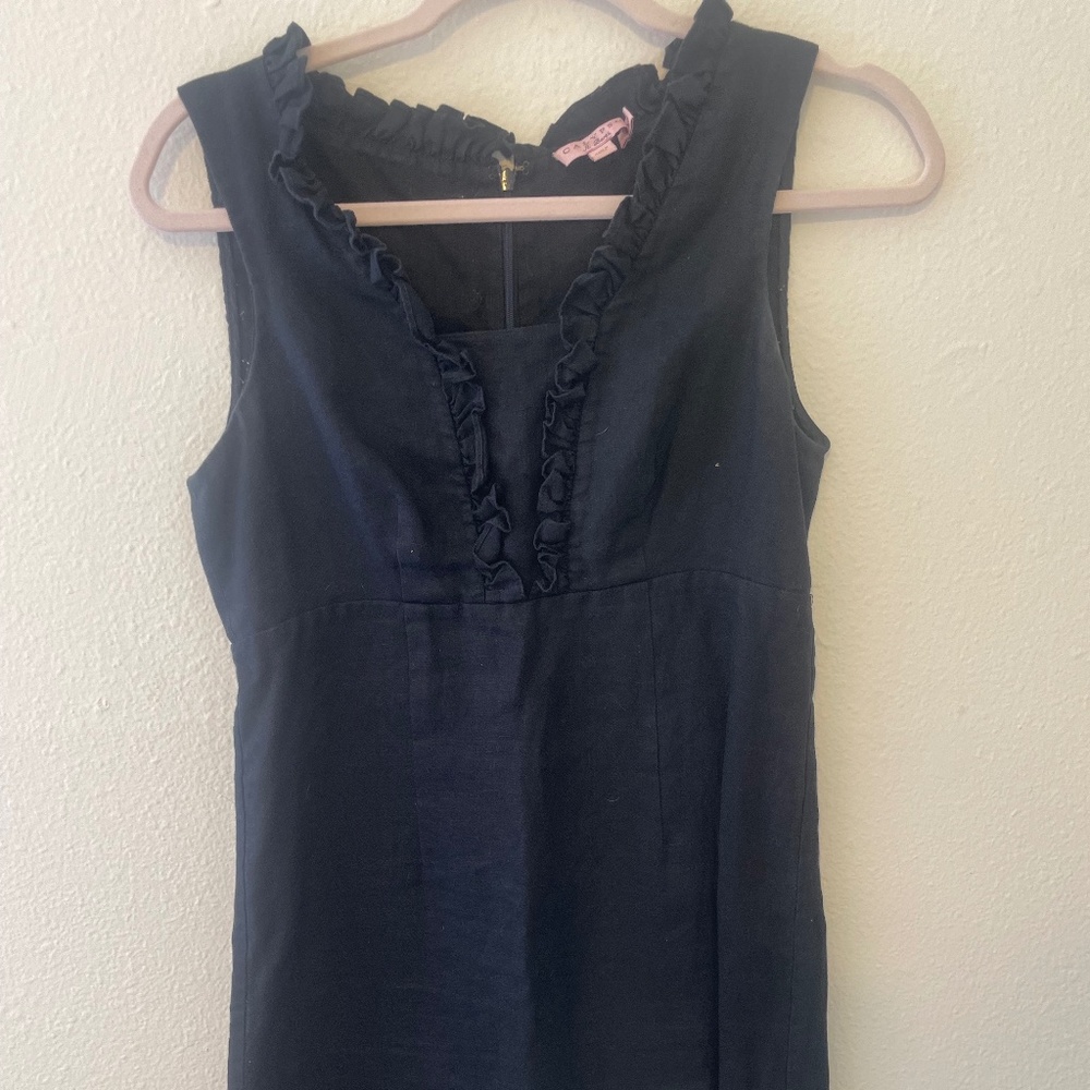 Calypso St. Barth Black Linen Ruffle Mini Dress